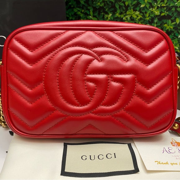Gucci GG Marmont Mini Red Matelasse Leather Crossbody (E028007489) - Picture 5 of 16